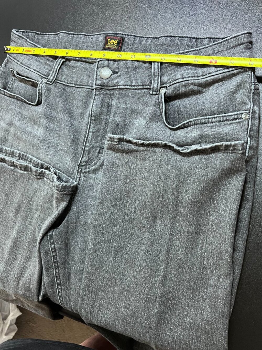 Lee Legendary High Rise Flare Jeans Gray Distressed Wash Stretch 18W Long BOHO - Picture 11 of 14